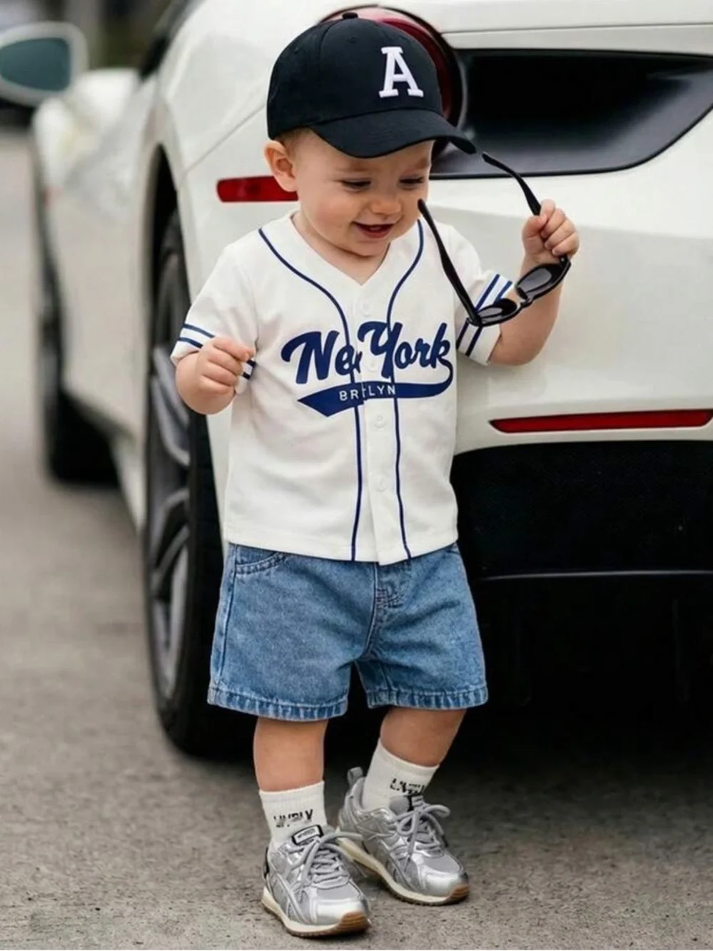Toddler Boy New York Graphic Baseball Tee & Denim Shorts Set - 12-18M